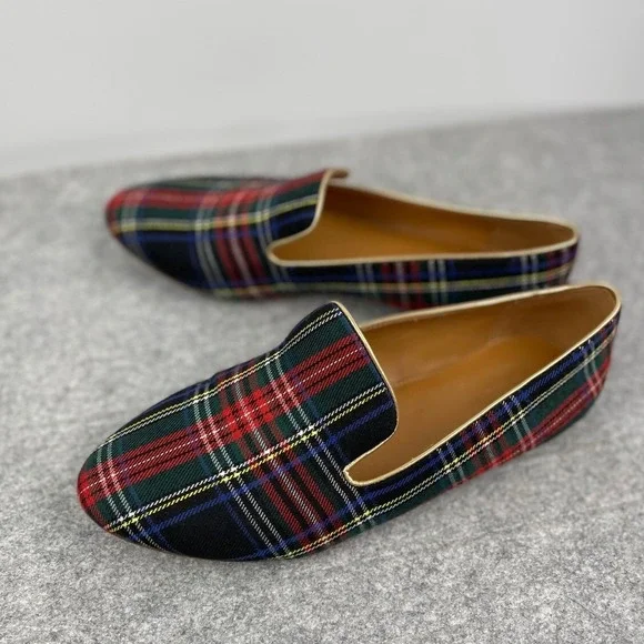 J‎ Crew Factory Plaid Flats Womens 7 Preppy Academic Tartan Slip On Shoes - Picture 3 of 15